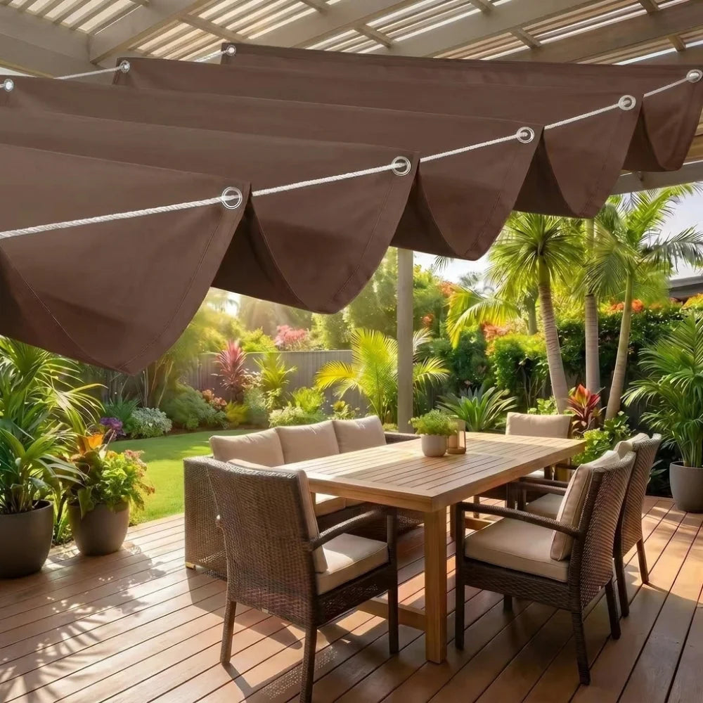 toile parasol moderne résistante l'eau gris beige bleu texture tissée protection solaire jardinet opacité