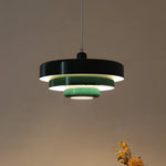 suspension lumineuse moderne pendentif orange noir blanc abat jour rond multi couche opaques fixations