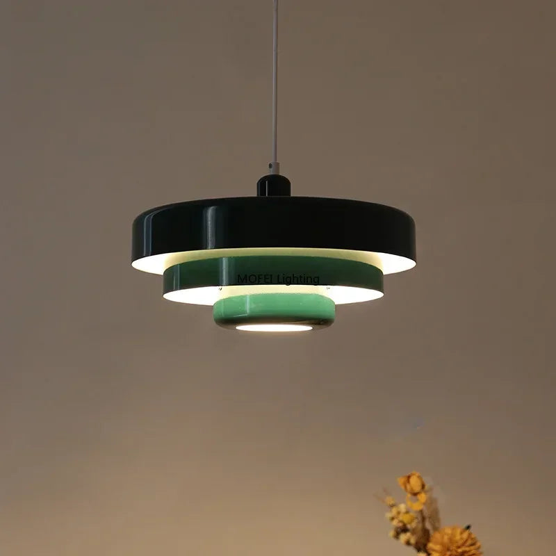 suspension lumineuse moderne pendentif orange noir blanc abat jour rond multi couche opaques fixations