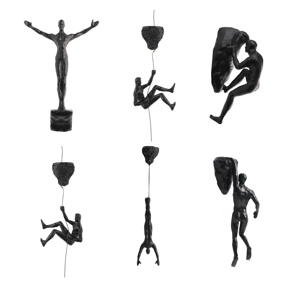statues escalade homme résine noires texture rugueuse détail anatomique réaliste fixées
