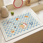 tapis cuisine moderne carreaux bleus blancs motifs flocons lapins