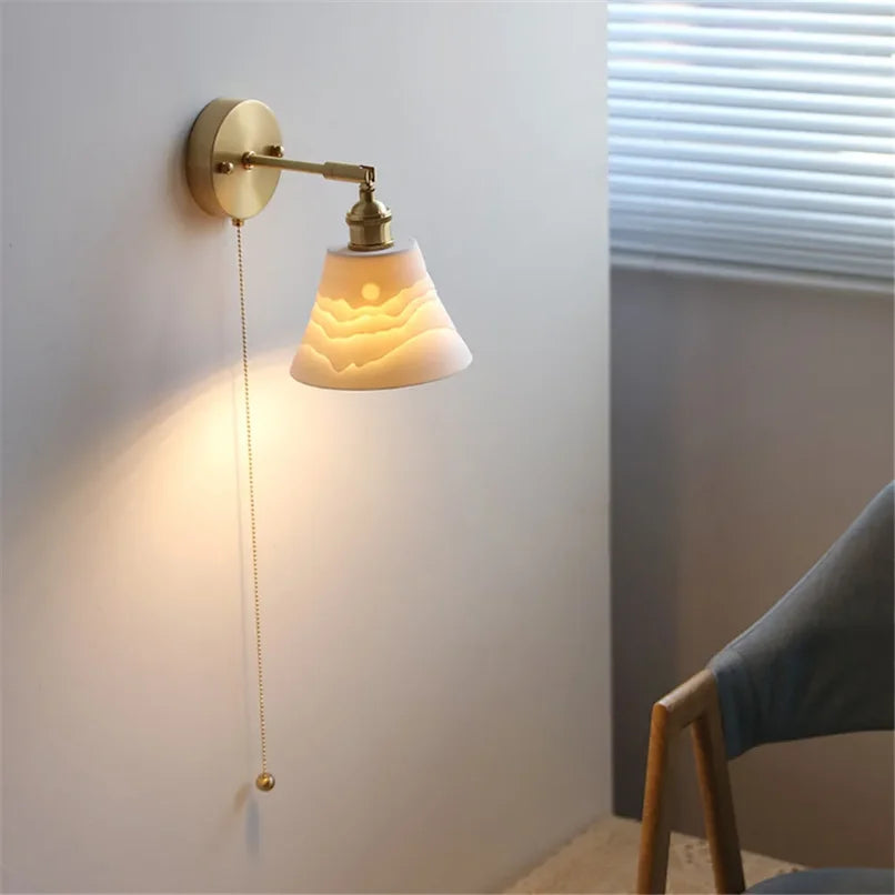 lampe murale moderne or blanc rayures minimaliste japonais interrupteur tirer ampoule led vis fixations