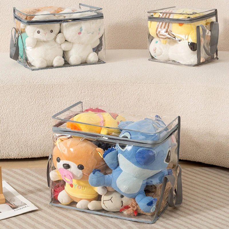 sac rangement transparent grand boîte jouets livres organisation maison pliable poignées grises