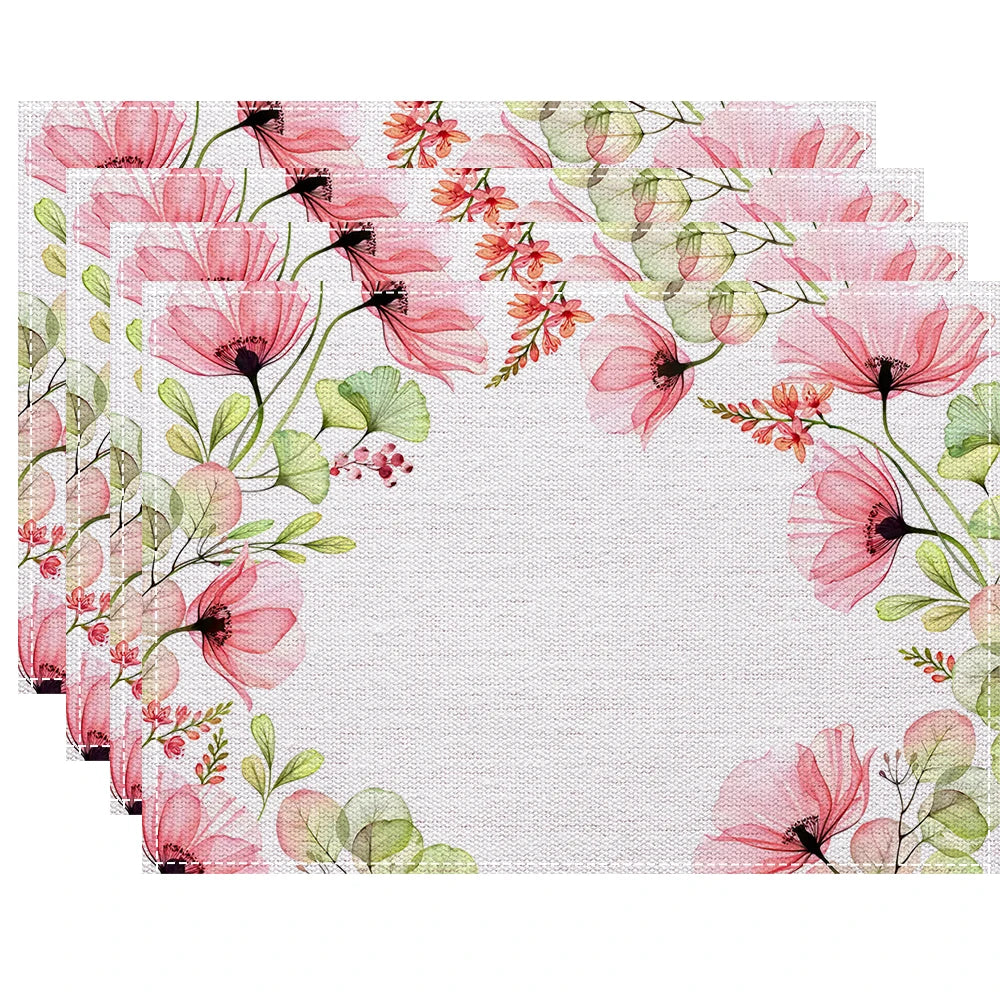 serviettes table lin transparent motif fleurs colorées moderne cuisine salle manger