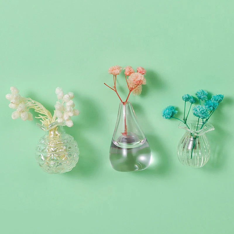 vases verre transparents modernes fleurs sèches minimaliste deco aimants réfrigérateur