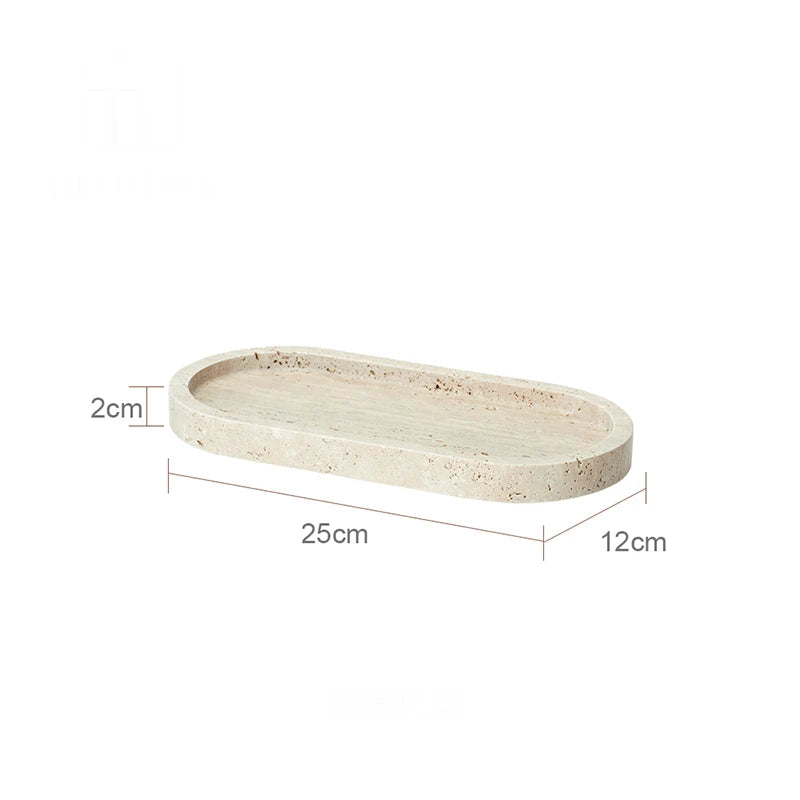 plateau ovale marbre blanc veines noires minimaliste parfum bouteille diffuseur bijoux trousse toilette