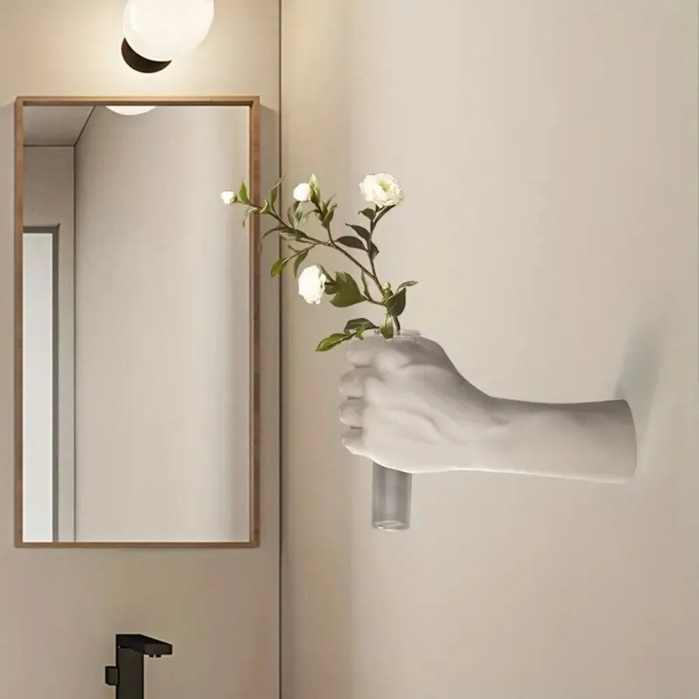 vase mural main blanc vase transparent minimaliste fixations murales deco moderne