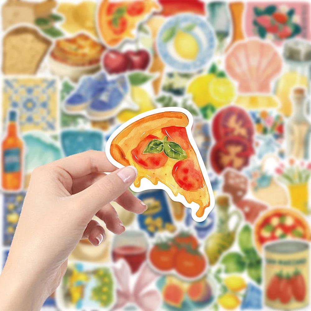 sticker illustration aliments fruits légumes fromages pizzas multicolore scrapbook téléphone portable