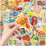 sticker illustration aliments fruits légumes fromages pizzas multicolore scrapbook téléphone portable
