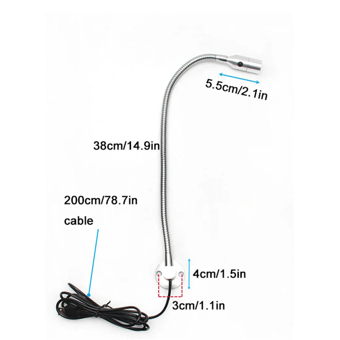 lampe flexible industrielle led noir argent interrupteur câble usb moderne travail réparation