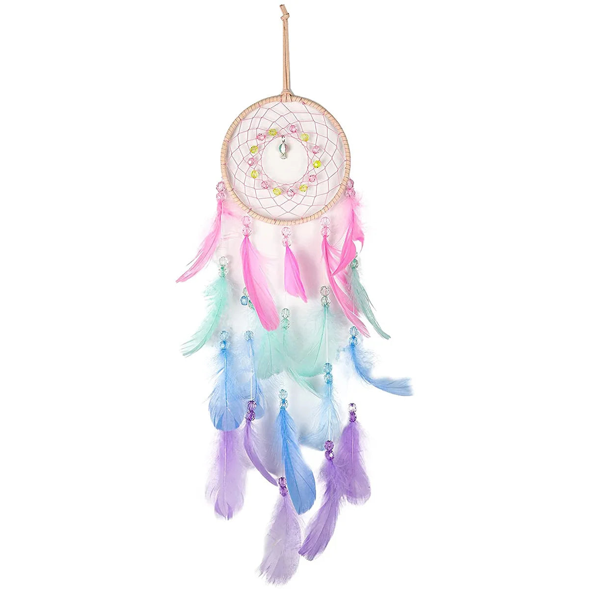 décoration bohème attrape rêves tissage ajouré plumes blanches guirlande suspendue chambre enfant ethnique