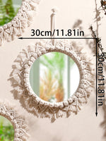 miroir boho macramé franges chambre salon décoration murale artisanale blanc beige