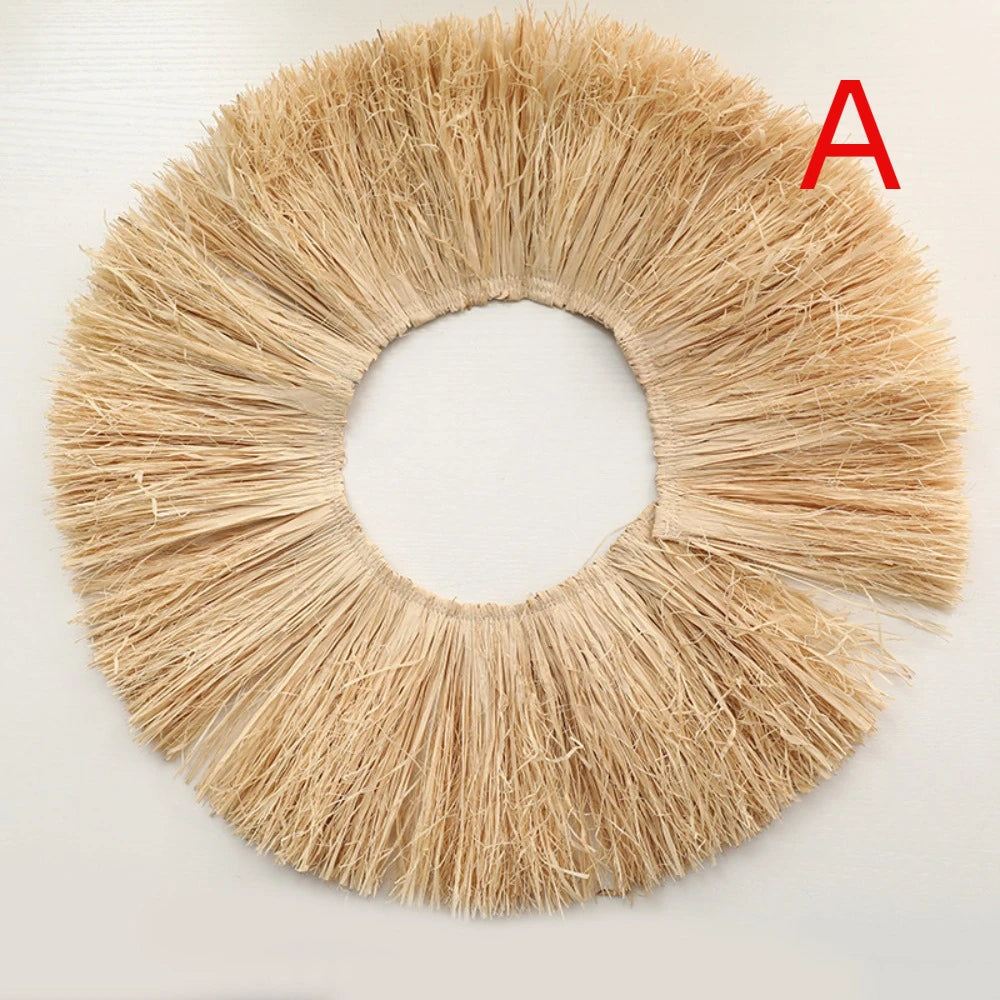 décoration murale bohème franges paille naturelle rustique circulaire bande texturée