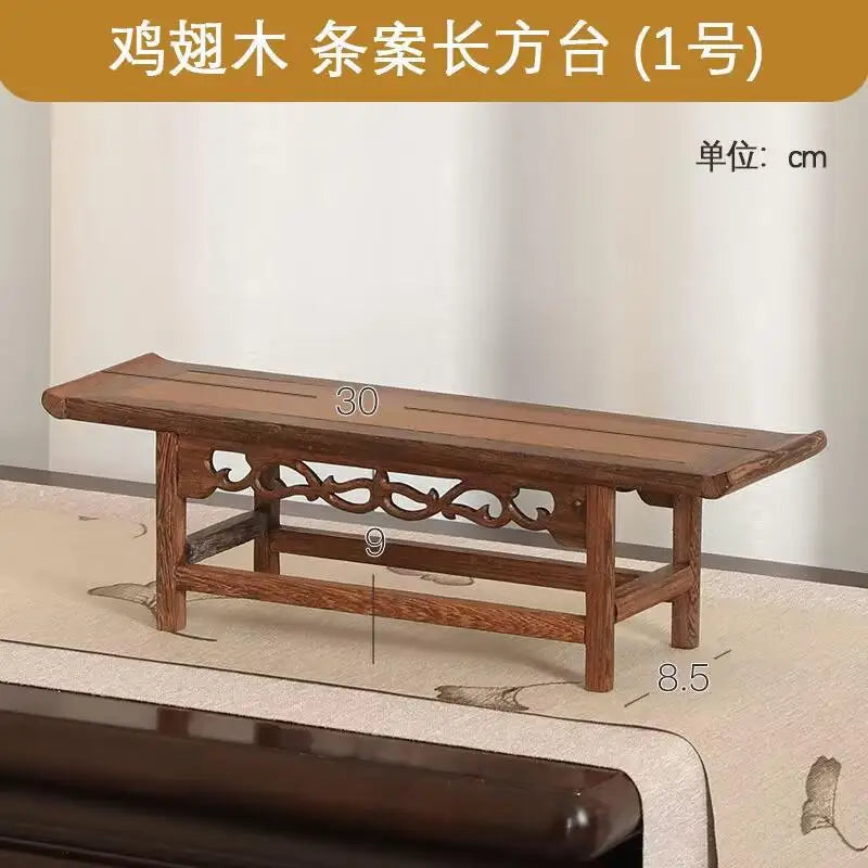 présentoir bois sculpté banc traditionnel marron foncé classique meuble rétro décoration maison figurines plantes