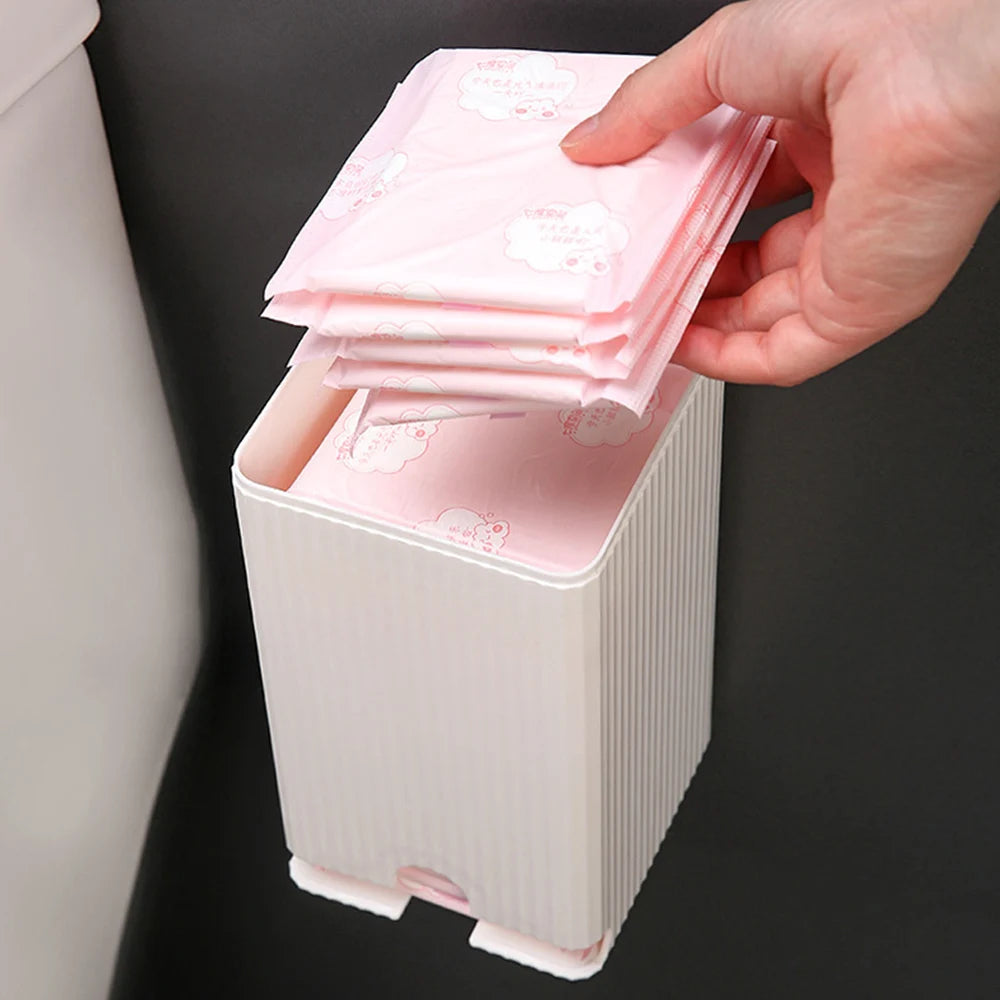 distributeur serviettes hygiéniques boîte rangement adhésif moderne rayures verticales blanc rose vertclair