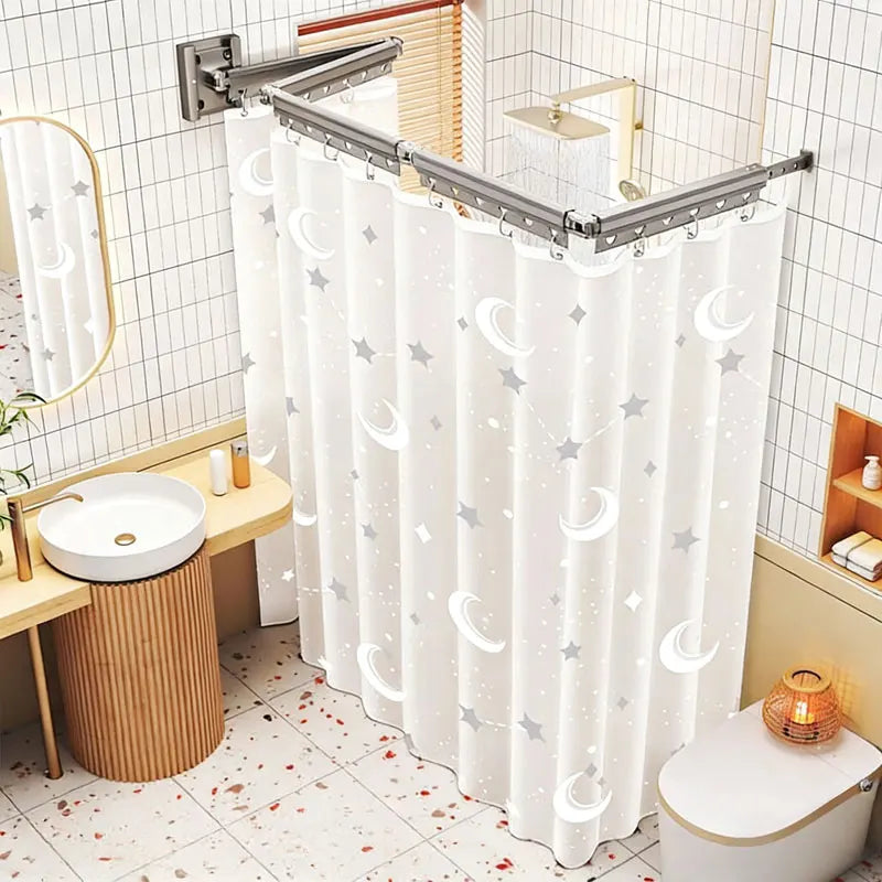 rideau douche opaque motif lune étoile moderne rail incurvé sans perçage blanc argenté