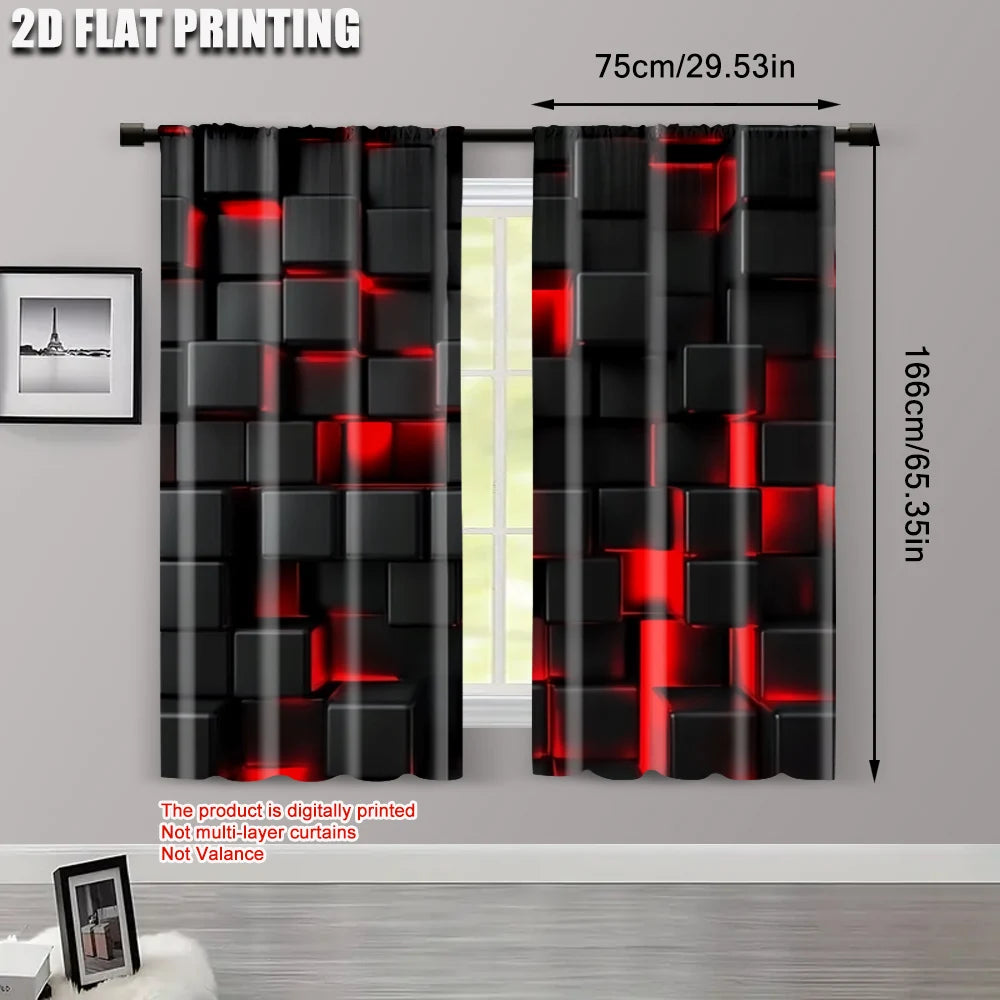 rideau moderne cubes 3d noir rouge polyester durable opacité pièces