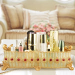 organisateur maquillage réutilisable résine fleurée classique beige doré rose bleu