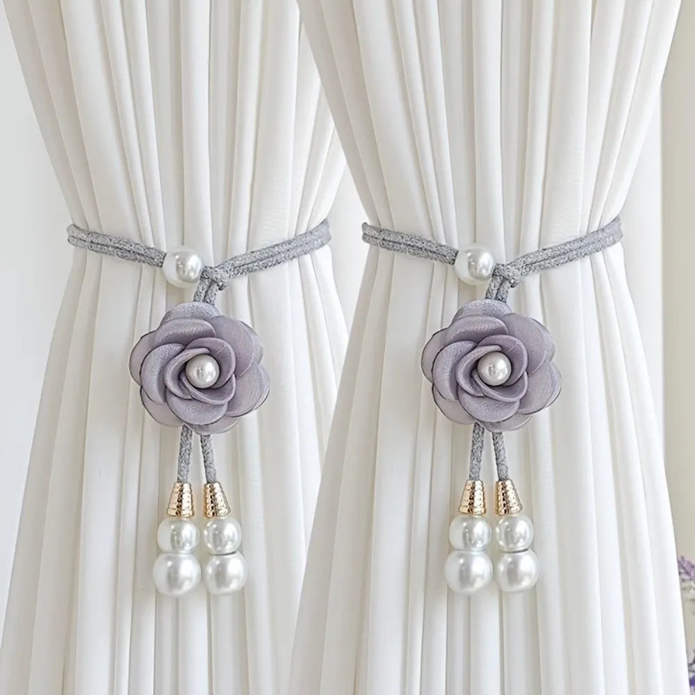 accessoires rideau fleurs cordon tressé rose violet beige blanc vert marronclair