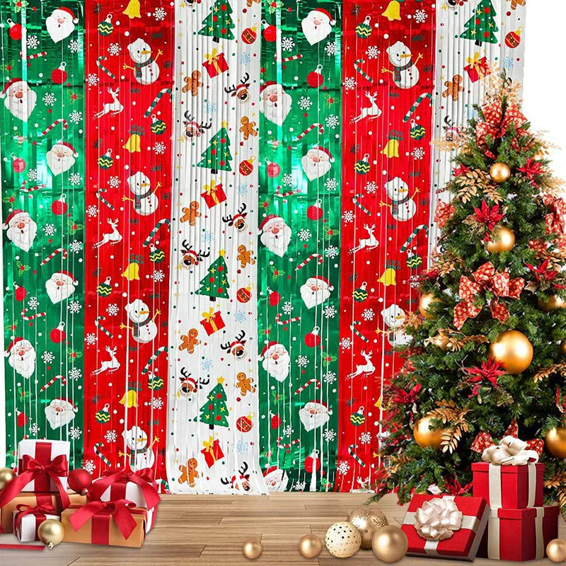 rideau franges décoration noël vert rouge motifs festifs semi transparent 1x2m
