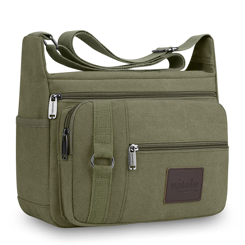 sac bandoulière toile noir beige moderne pratique poche zippée intérieure chargeur tablette portefeuille