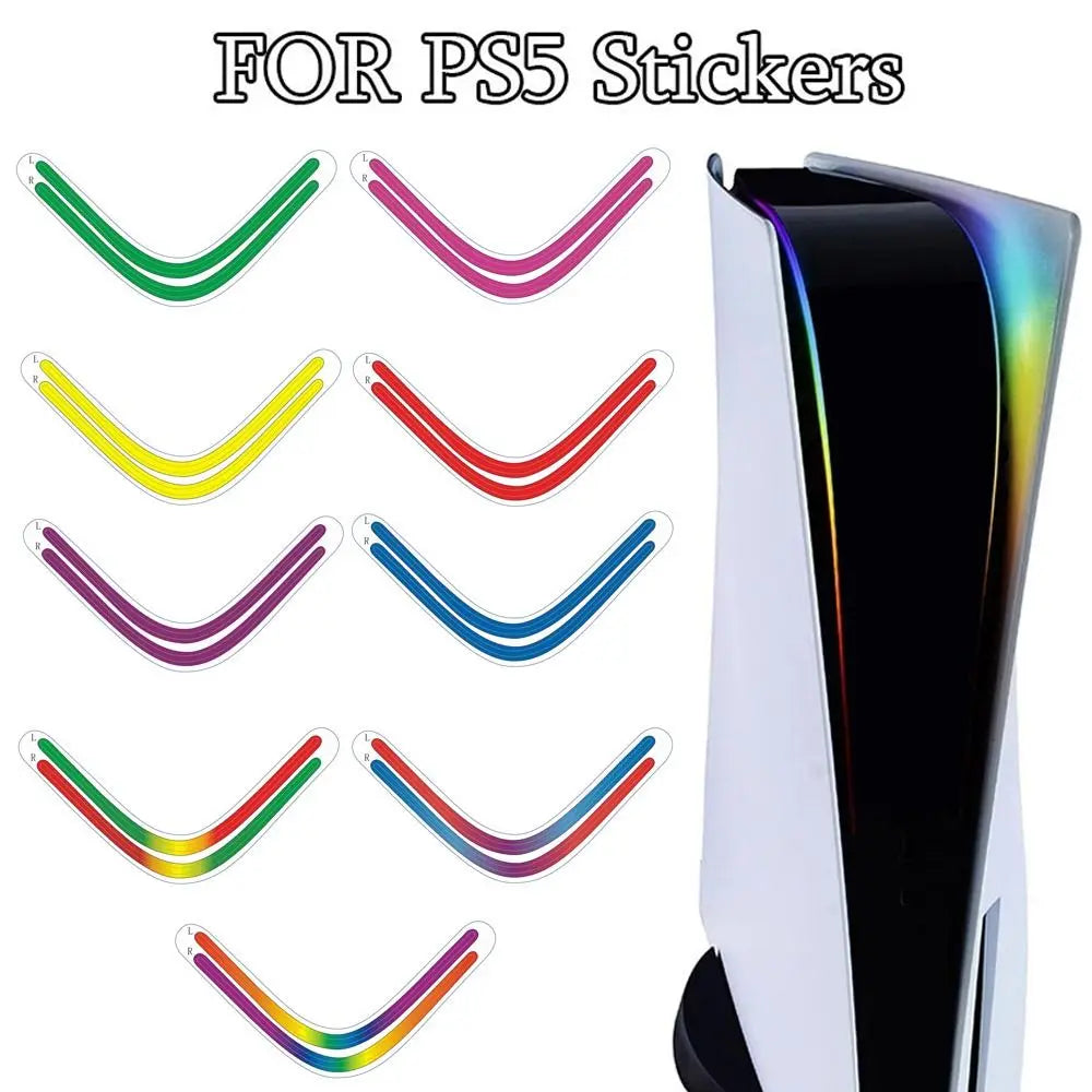 stickers adhésifs console ps5 multicolores rayures horizontales moderne vert rose jaune rouge violet bleu