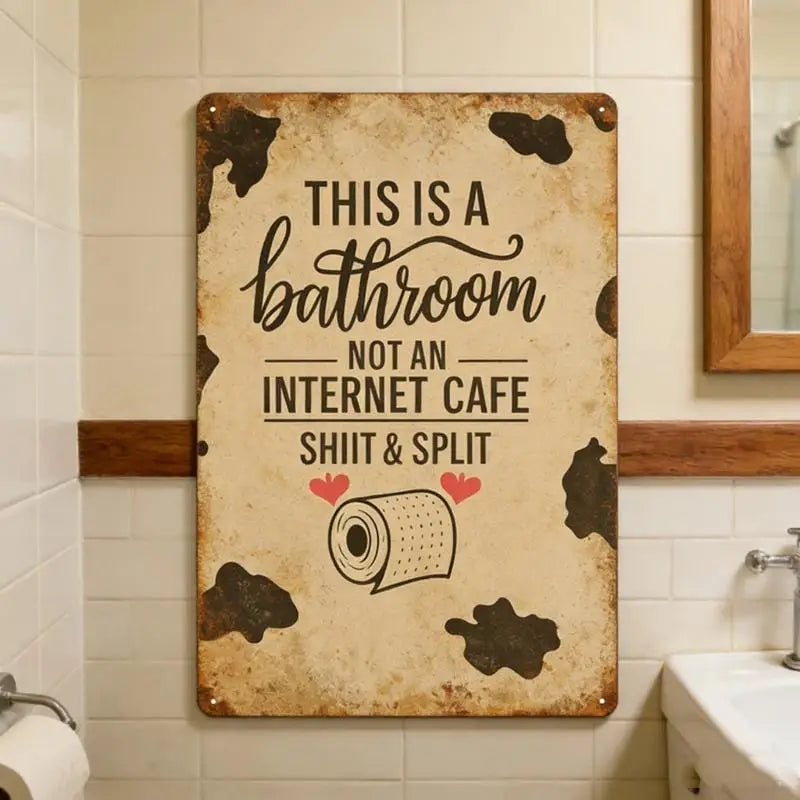 plaque décorative vintage humour texte grunge coeurs toilette blanc brun rouge