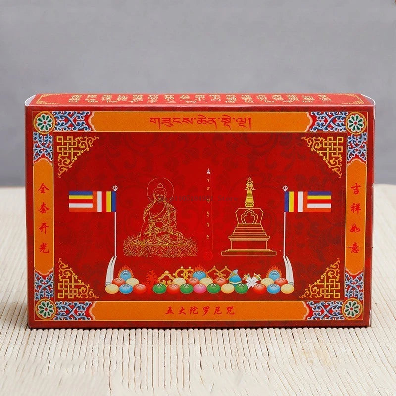 statues bouddha complète kit rituel instructions poudre sacrée rouleaux prières traditionnellements décoratives