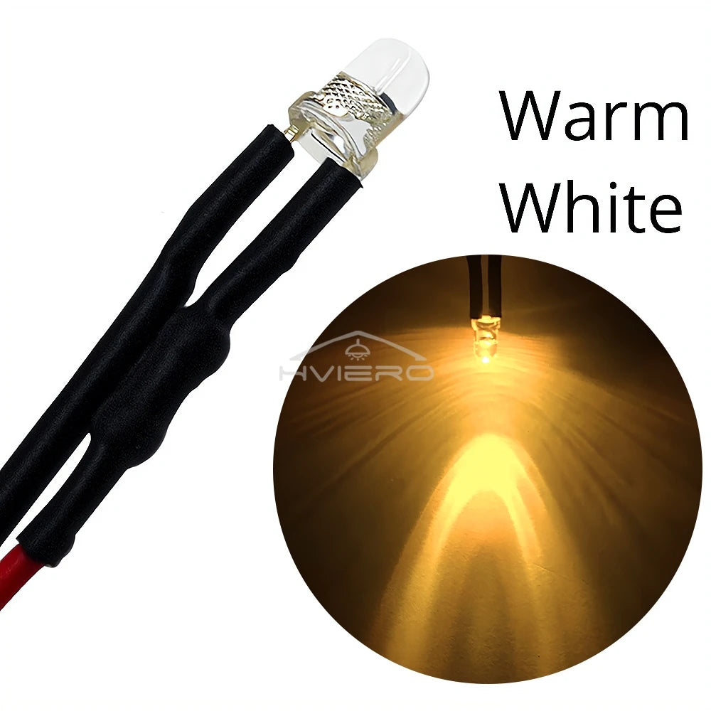 ampoules led pré câblées 5pcs ronde 3mm 20cm blanc rouge bleu vert jaune orange