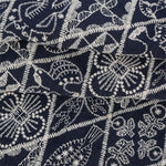 tissu brodé traditionnel géométrique floral résistant coton bleu foncé marron blanc totalément opaque artisanal