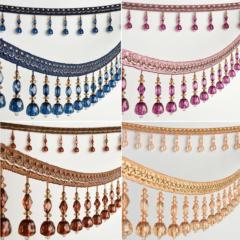ruban brodé pendantes bleu marron beige rose doré élégant semi transparent rideau décoration maison