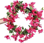 guirlande florale artificielle rose vif vert fleurs hortensia feuilles modernes décoration mariage extérieur anniversaire