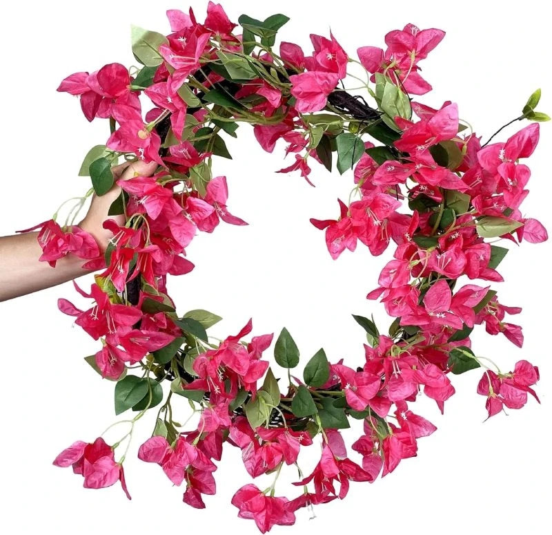 guirlande florale artificielle rose vif vert fleurs hortensia feuilles modernes décoration mariage extérieur anniversaire