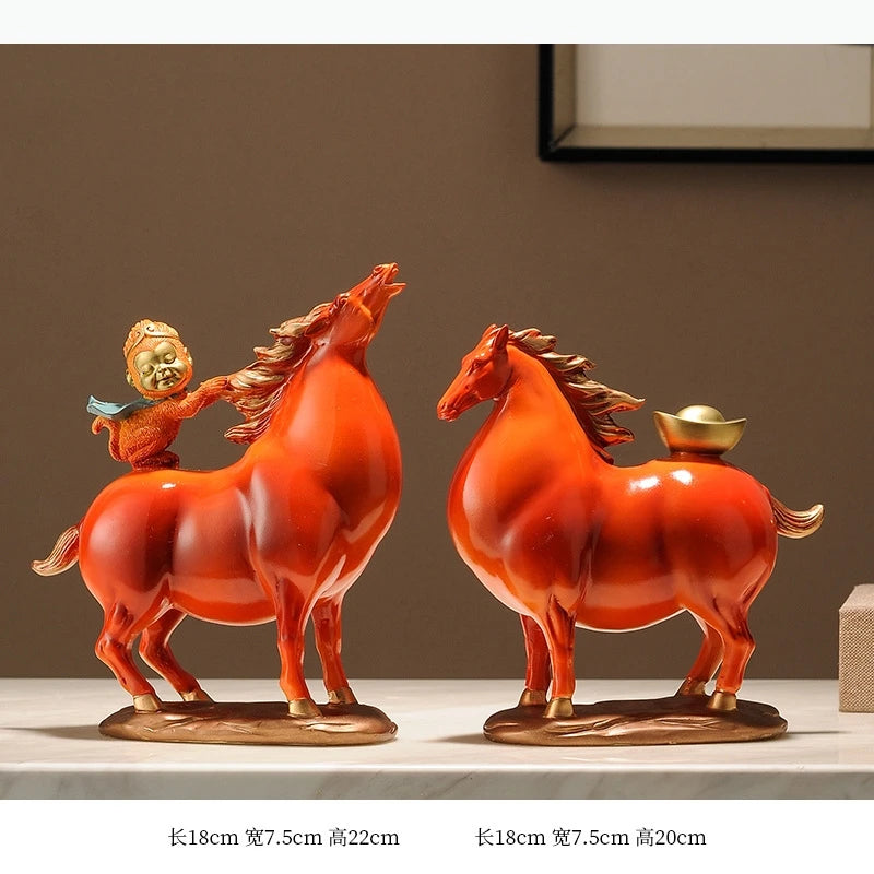 statues chevaux décoratives asiatiques blanc orange figurines humaines petits ornements dorés