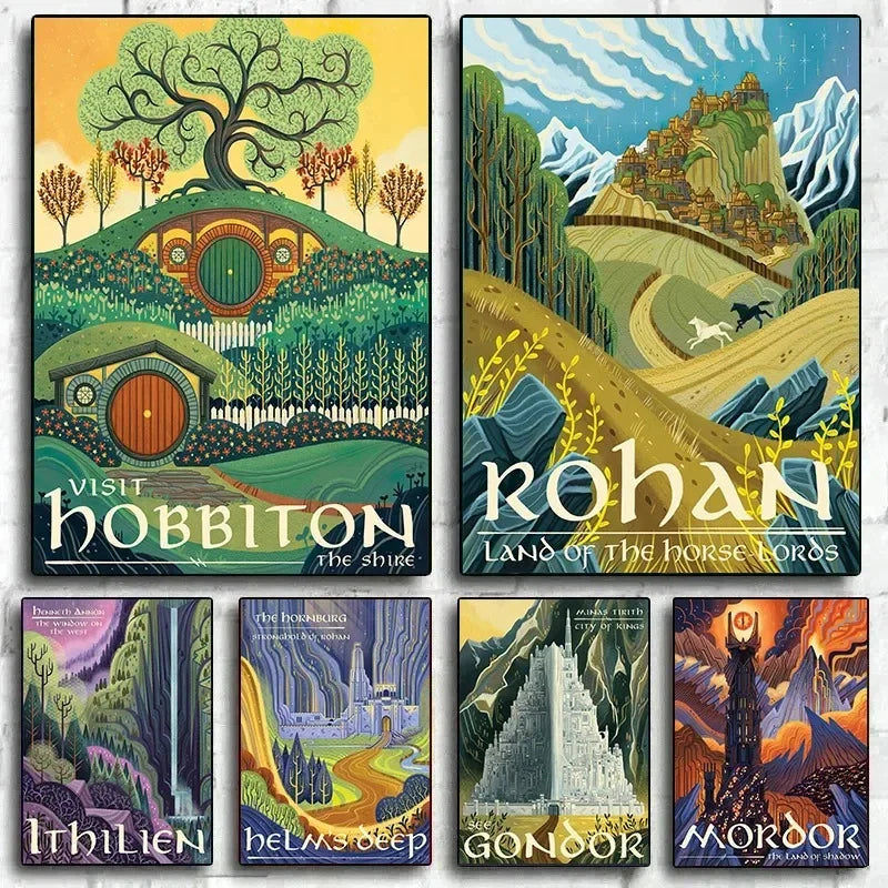 affiche voyage rétro abstraite château mordor paysage fantasy toile huile sans cadre