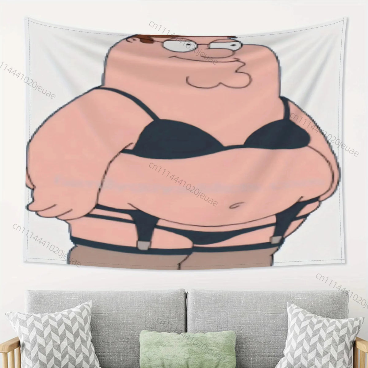 tapisserie murale moderne peter griffin rose noir blanche imprimée polyestère lavable machine 180cm 150cm
