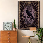 tapisserie gothique corbeau noir violet beige motif floral ornemental rectangle lavable maison chambre studio