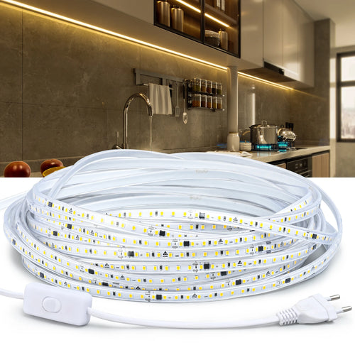 ruban led blanc 120 diodes mètre interrupteur 220v moderne haute luminuosité 50000h