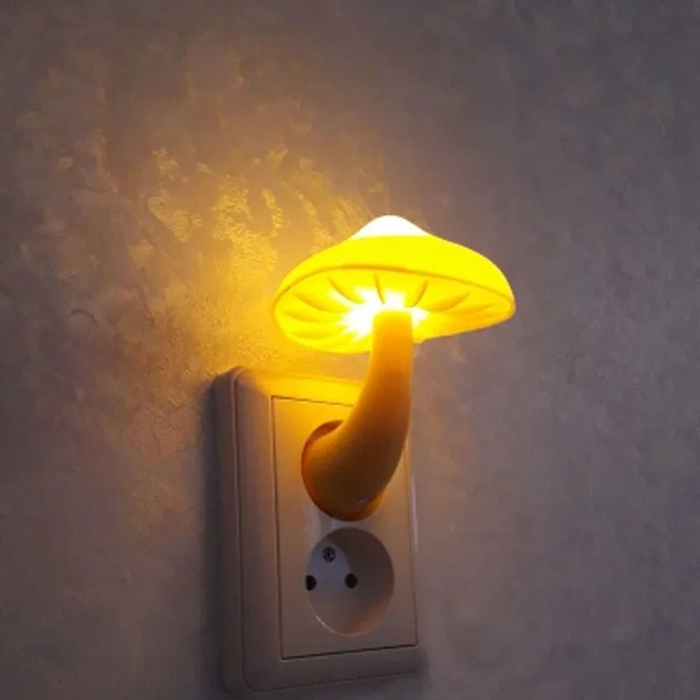 veilleuse led forme champignon jaune moderne adhésif base rainurée prise intégrée chambre salle bain