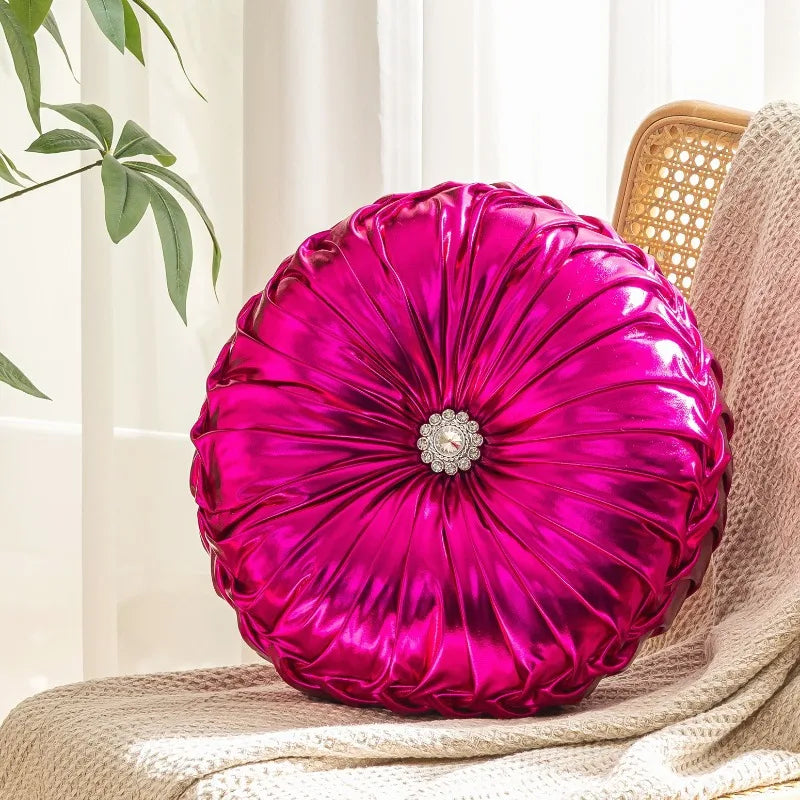 coussin rond or rose plissé moderne élégant polyester coton mémoire forme solide qualité opacité