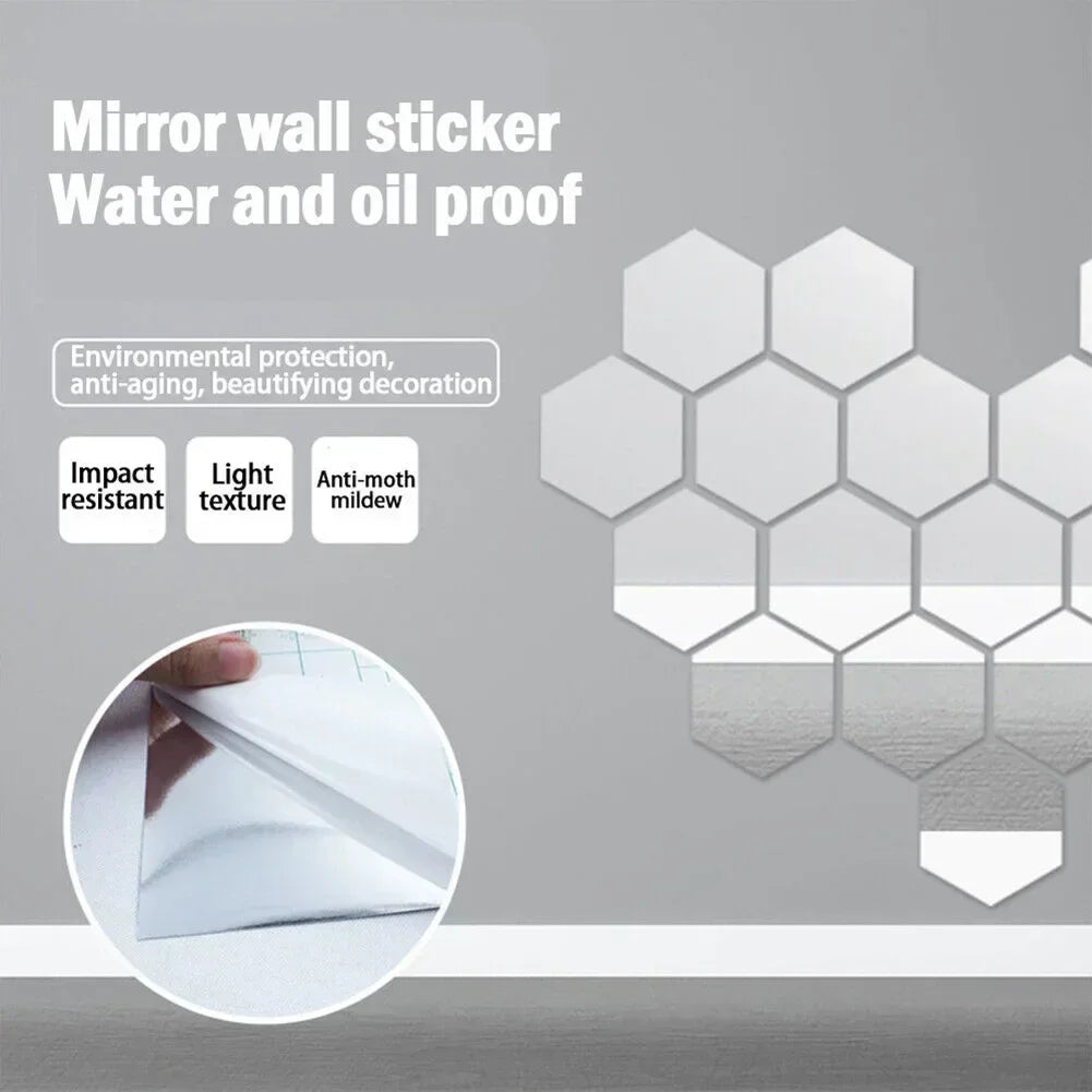 décoration murale hexagonale miroir autocollant argenté moderne 50x50cm 50x100cm 50x150cm