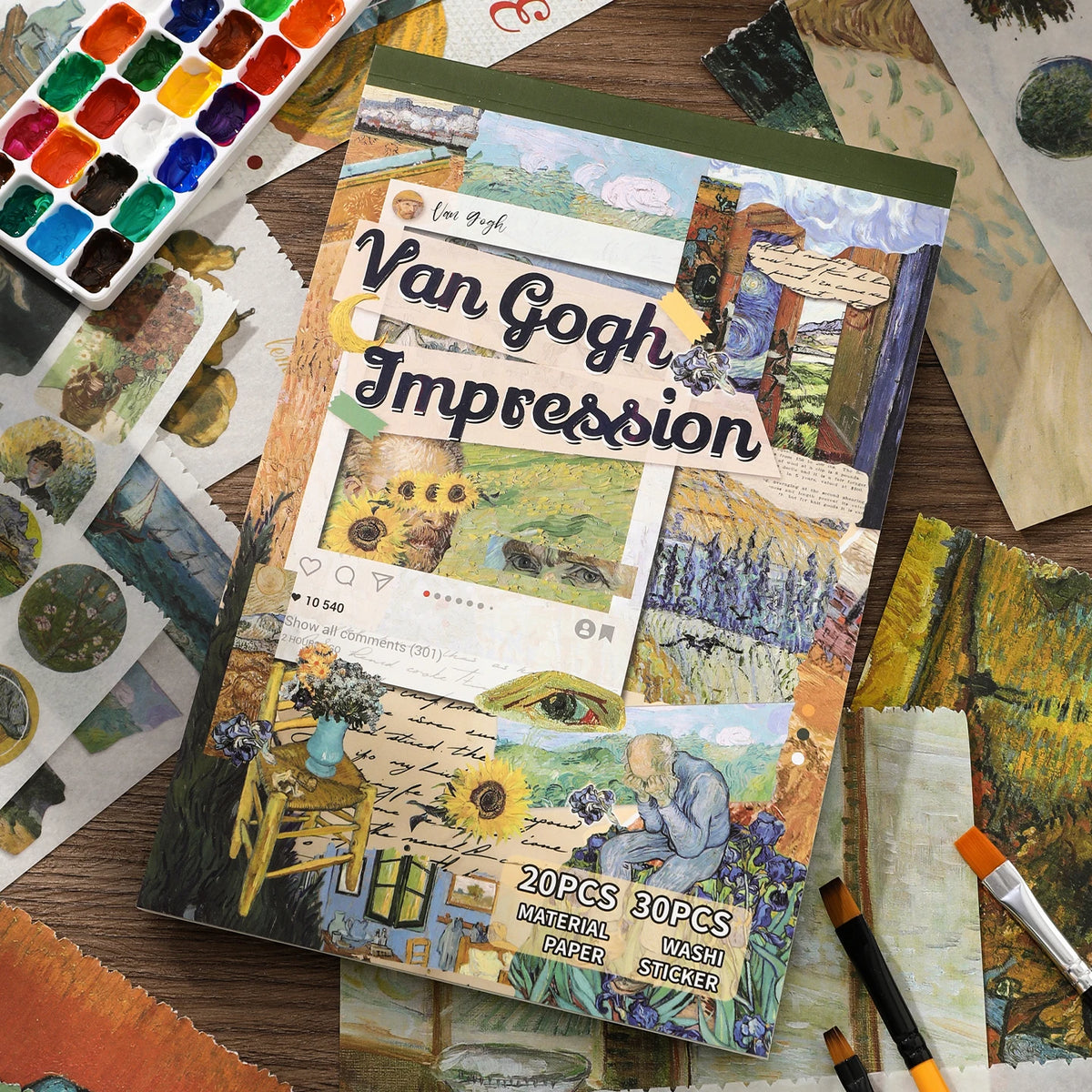 livre artistique van gogh impressions autocollants floral vert jaune blanc vintage.pages imprimees reproductions obras