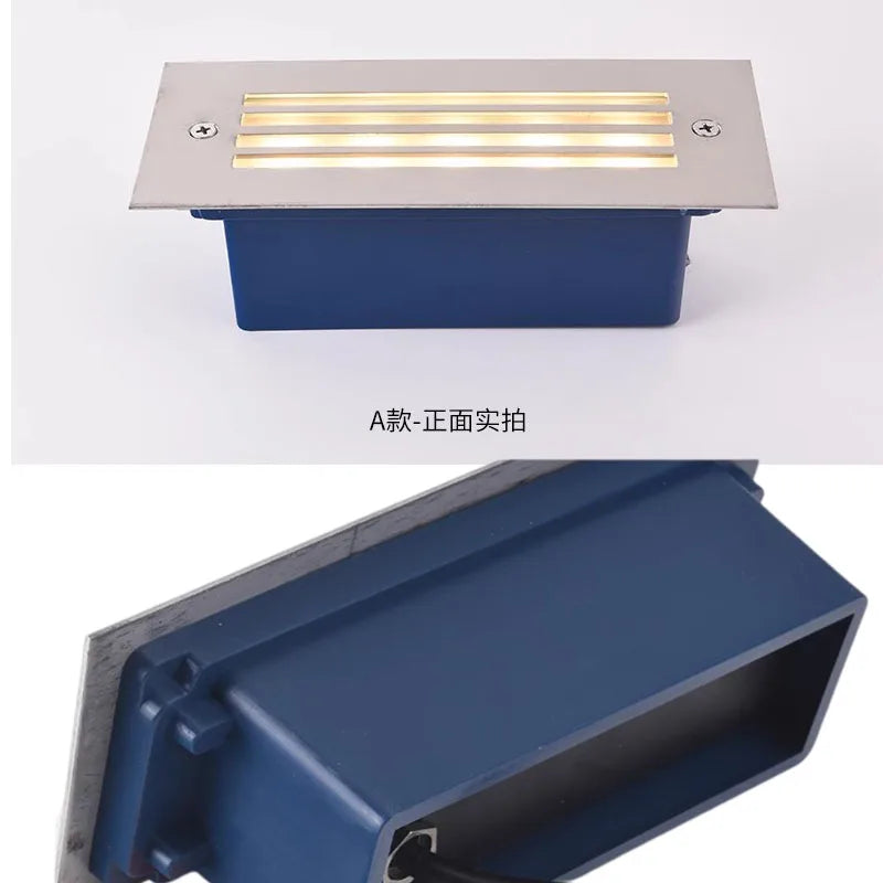 lampe sol moderne bleu argenté led 3w 5w verre trempé ip66 acier poliextérieur