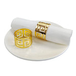 anneaux serviettes or blanc motif géométrique moderne élégants set mariage anniversaire six pièces