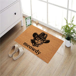 tapis d'entrée marron clair imprimé chat chapeau meowdy antidérapant résistant bactéries porte extérieur
