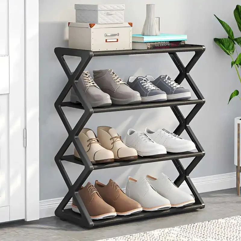 étagère chaussures pliante métal noir moderne rangement minimaliste chambre entrée couloir