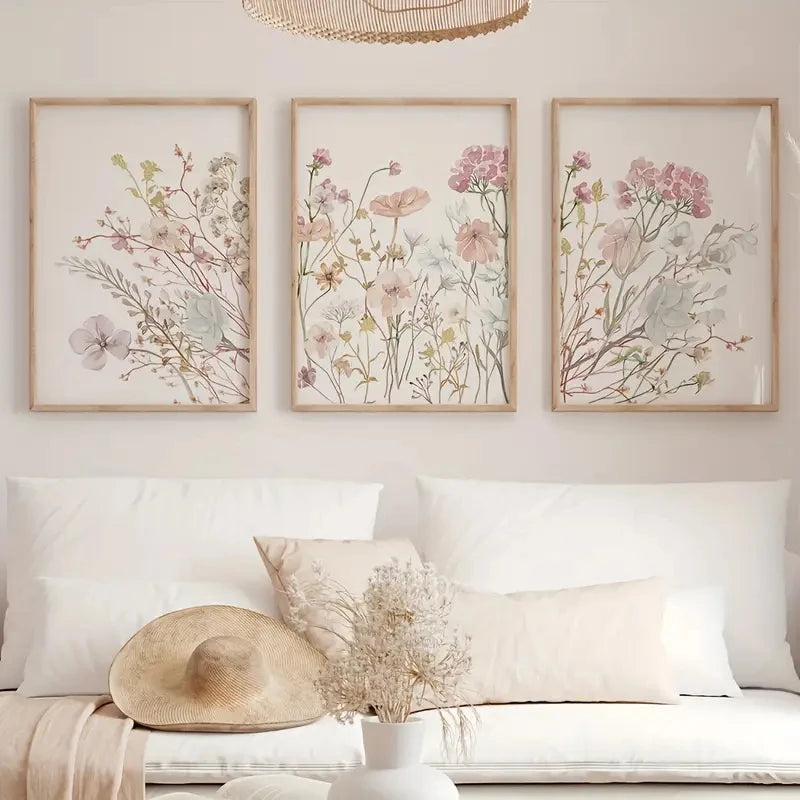 affiches modernes toile fleurs sauvages rose clair minimaliste sans cadre