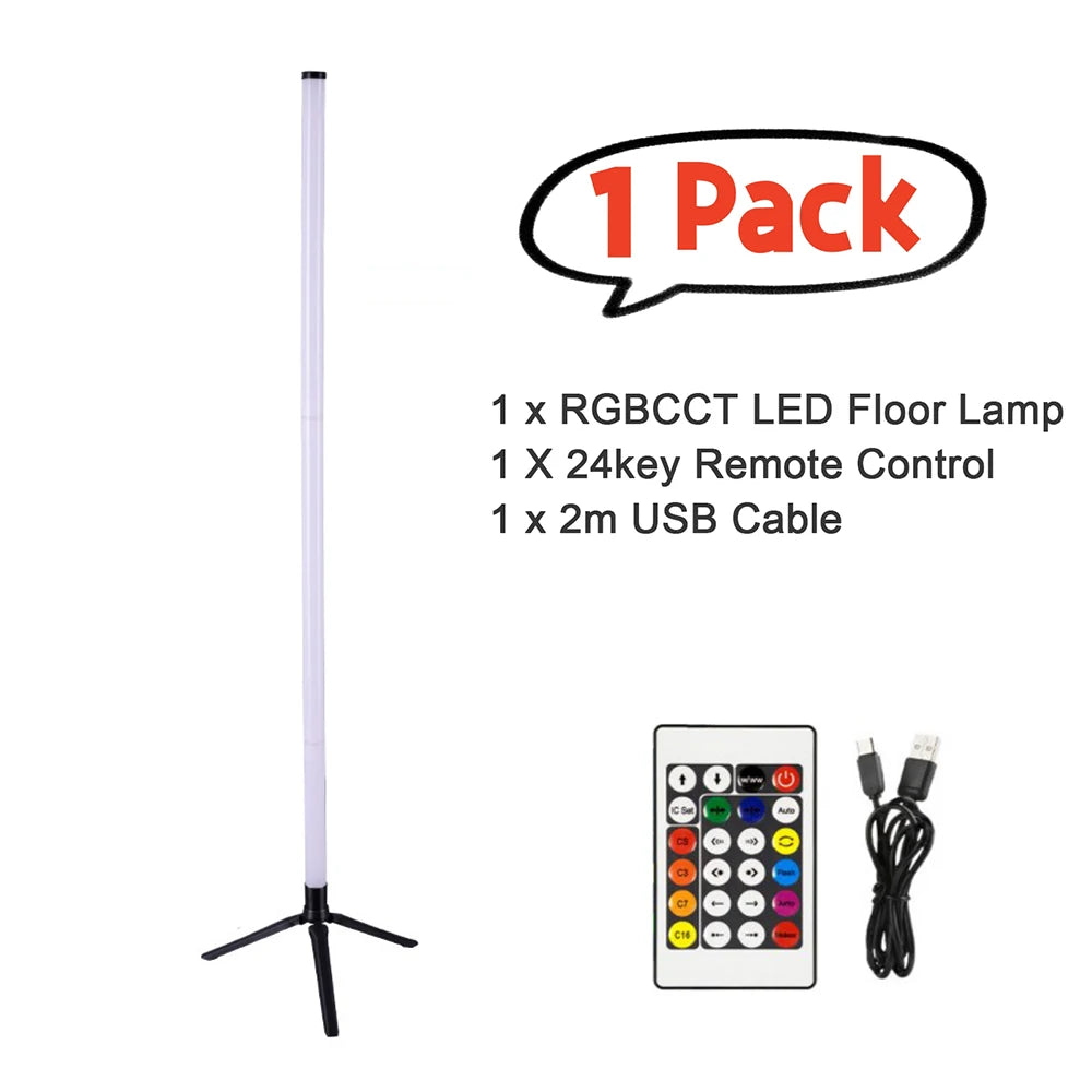 lampe sol led rgb cct moderne 24 touches télécommande câble usb blanc lisse