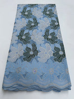 tissu coton dentelle voile party robe ethnique brodé strass fleurs gris rouge bleu blanc