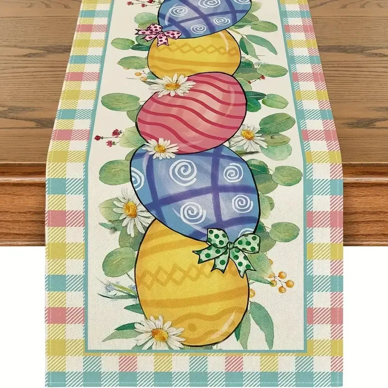 chemin table pâques lapins fleurs printemps jaune rose verte bleue pastorale imperméable polyester rectangle